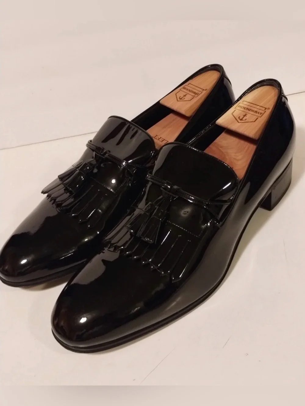 Authentic Men's Gucci Black Patent Leather Tassel Loafers 714681 Size 12.